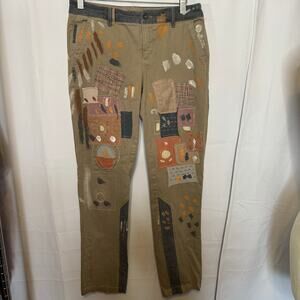 Pilcro Hyphen Collab Patchwork Painted Chinos Pants Women’s Sz 28 Anthropologie